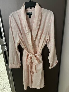 Lauren Ralph Lauren Women Pink Floral Shawl Robe L Embroidered Logo Cottage Core